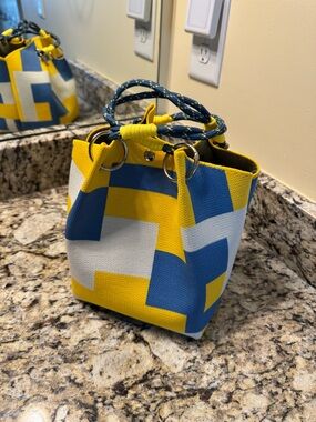 Yellow & Blue Graphic Mini Bucket Bag - Women Bags
